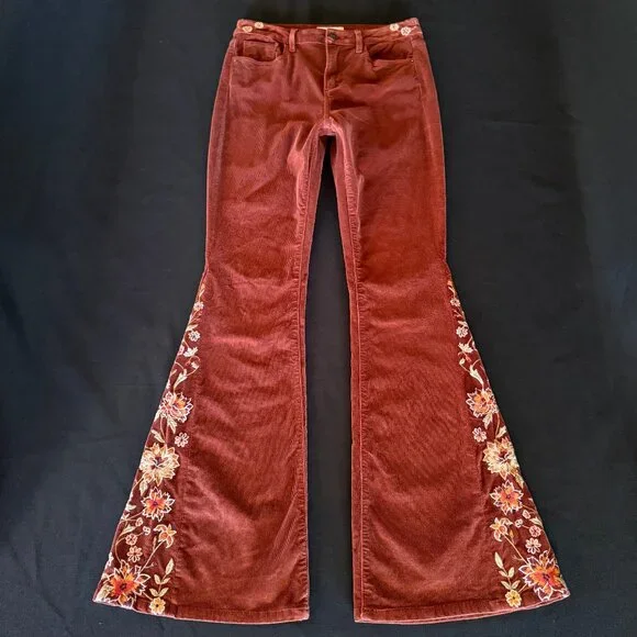 Free People x Driftwood Farrah Embroidered Cord Jeans Sz 28 - Picture 4 of 15